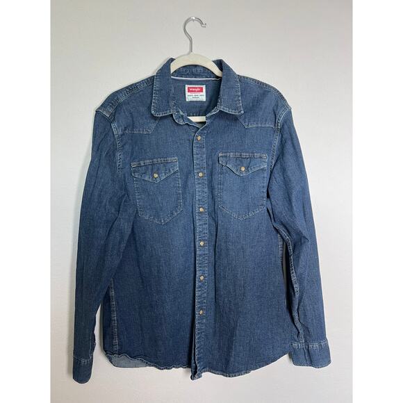 Men's Wrangler Blue Jean Denim Western Style Shirt Size L - Picture 1 of 6